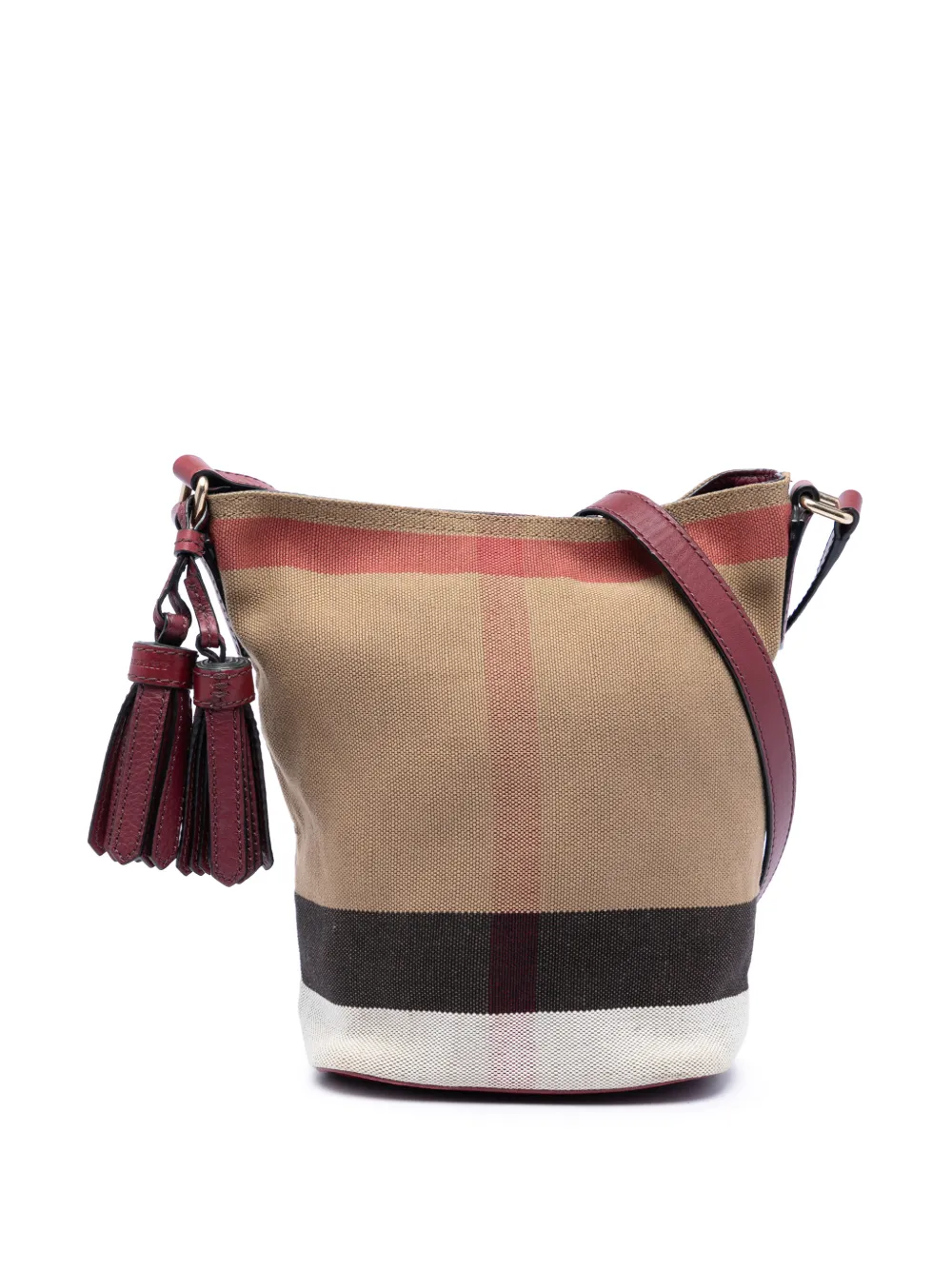 Burberry Pre-Owned Borsa a secchiello Ashby mini in tela con motivo a quadri e nappa 2000-2017 - Marrone