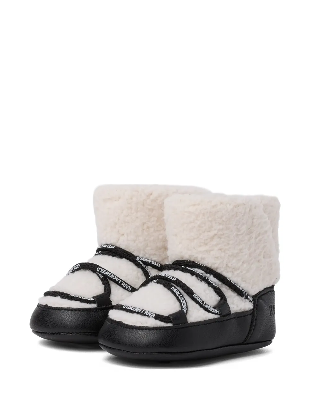 Karl Lagerfeld Kids logo-tape shearling slippers Beige