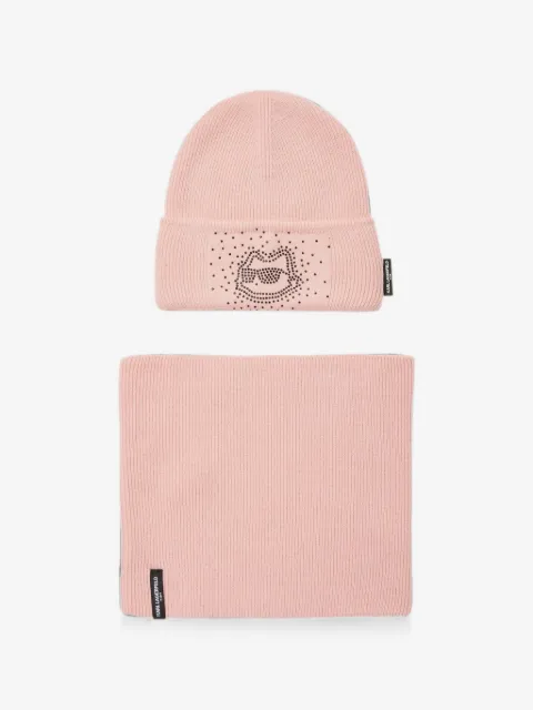Karl Lagerfeld Kids Choupette-motif beanie hat and scarf set