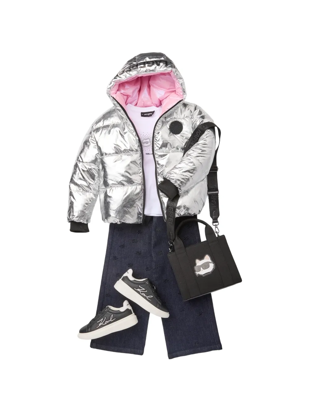 Karl Lagerfeld Kids reversible hooded puffer jacket Roze
