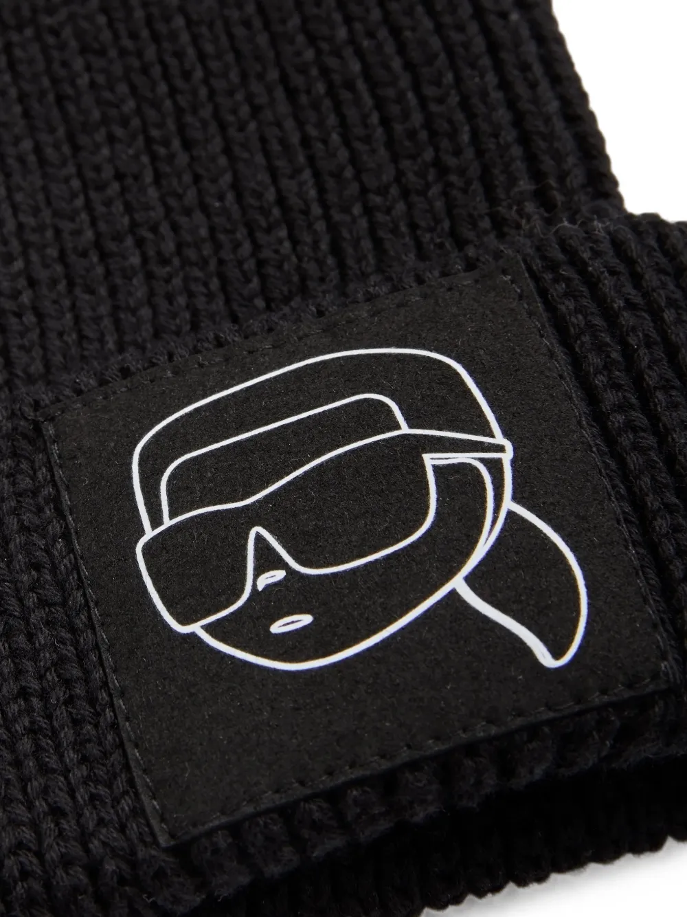 Karl Lagerfeld Kids Ribgebreide muts met logo-patch Zwart