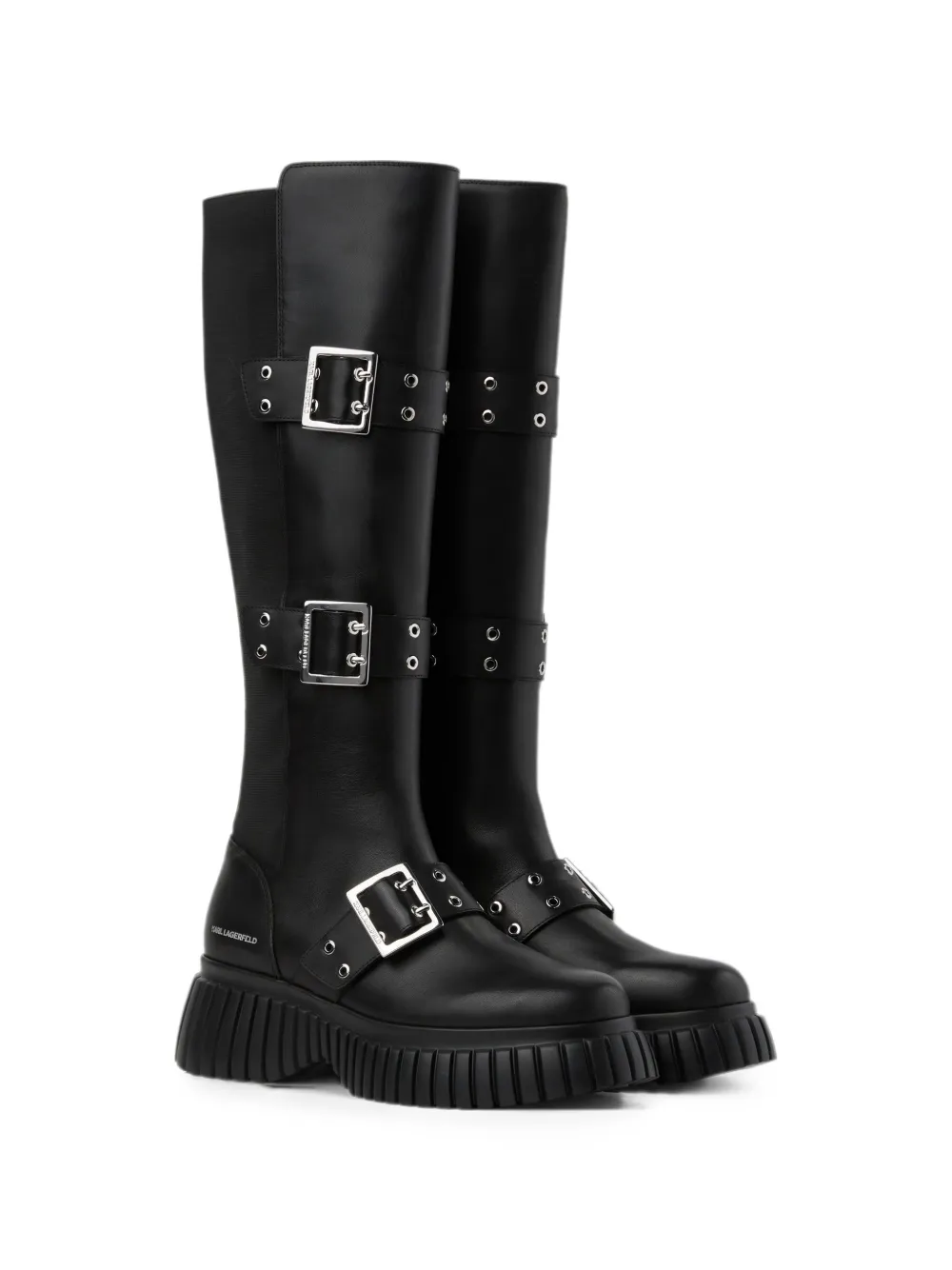 Karl Lagerfeld Kreeper wedge buckle knee boots Zwart