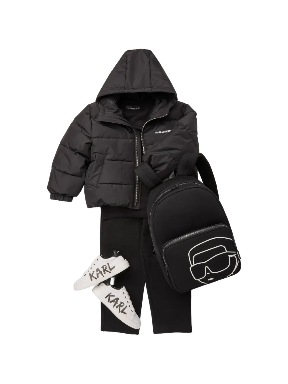 Karl Lagerfeld Kids logo-print hooded puffer jacket Zwart