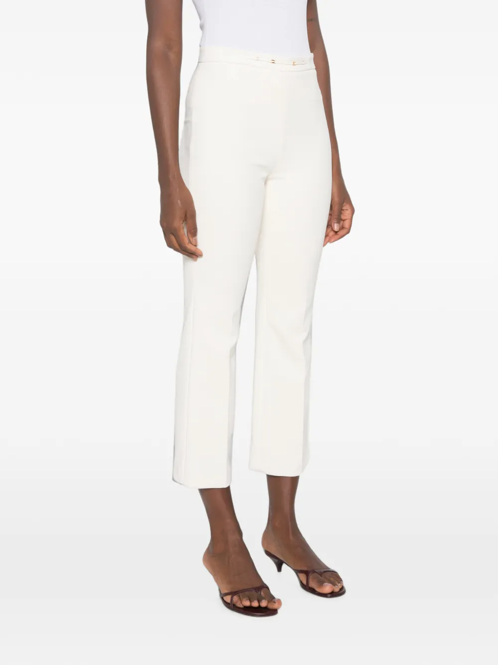 Elisabetta Franchi Cropped broek met logoplakkaat Beige