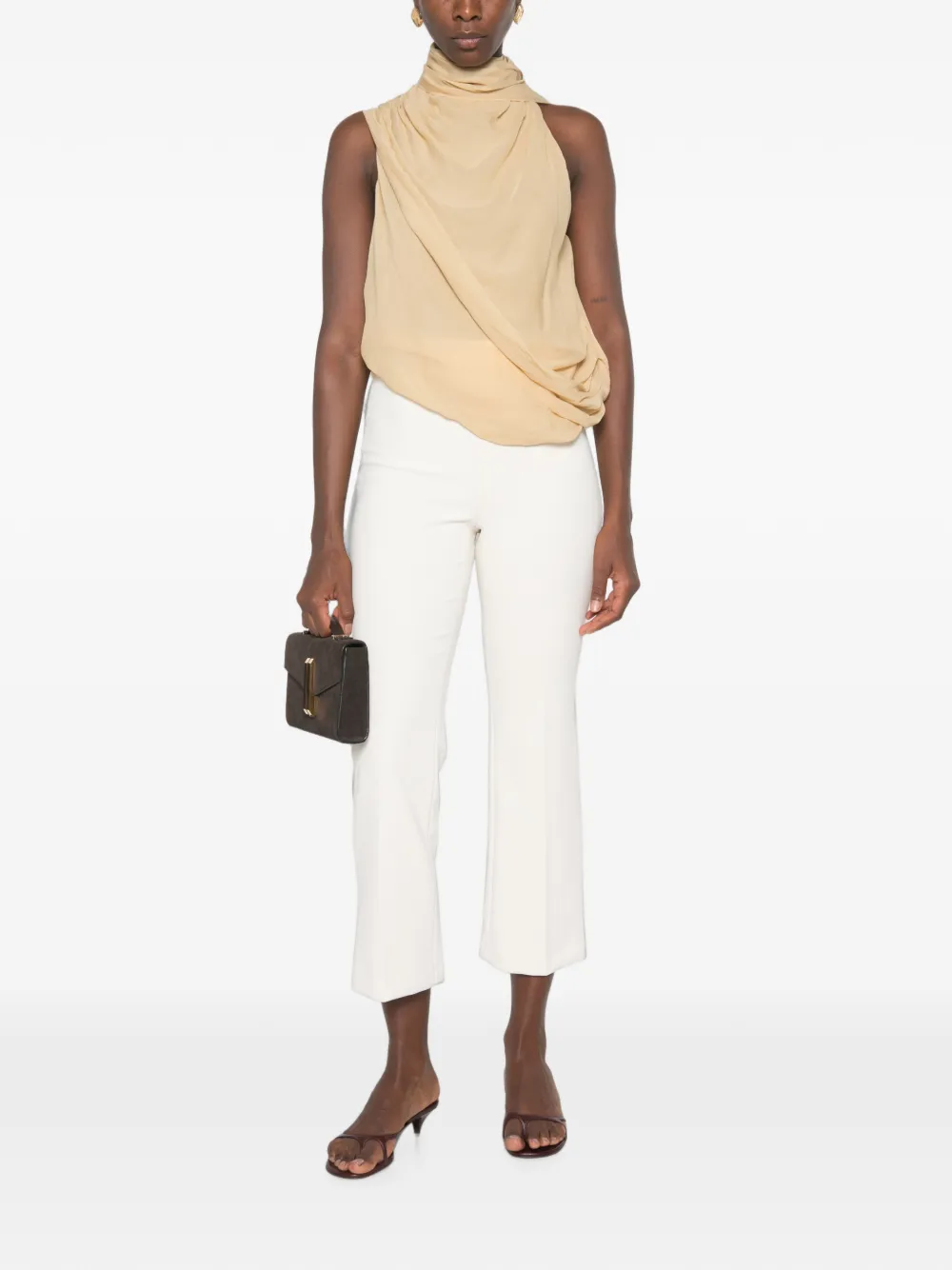 Elisabetta Franchi Cropped broek met logoplakkaat Beige