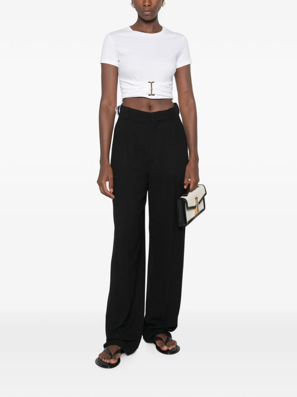 Elisabetta Franchi Katoenen T-shirt met ruches taille Wit