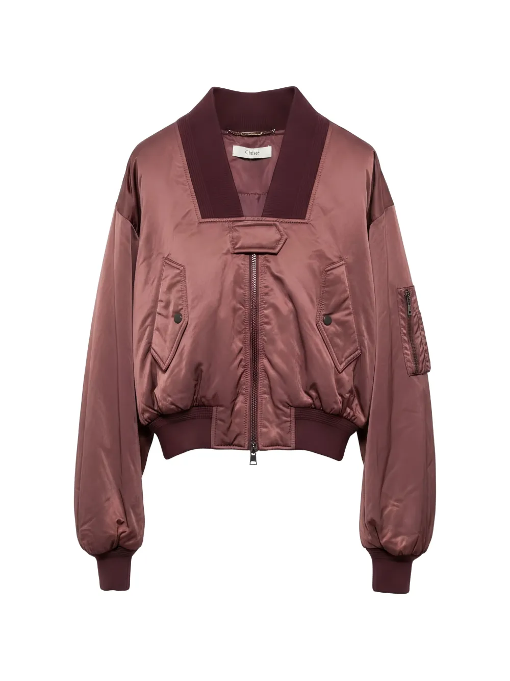 Chloé ribbed-trim zip-up bomber jacket - Braun