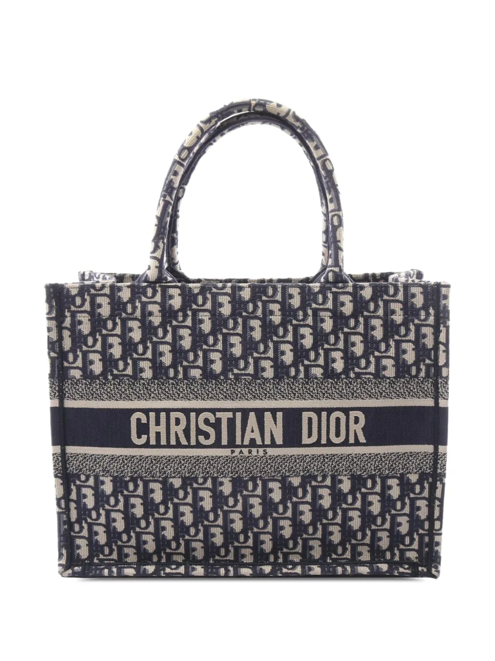 Christian Dior Pre-Owned Borsa tote con ricamo media in tela ricamata con motivo Oblique 2010-2026 - Blu