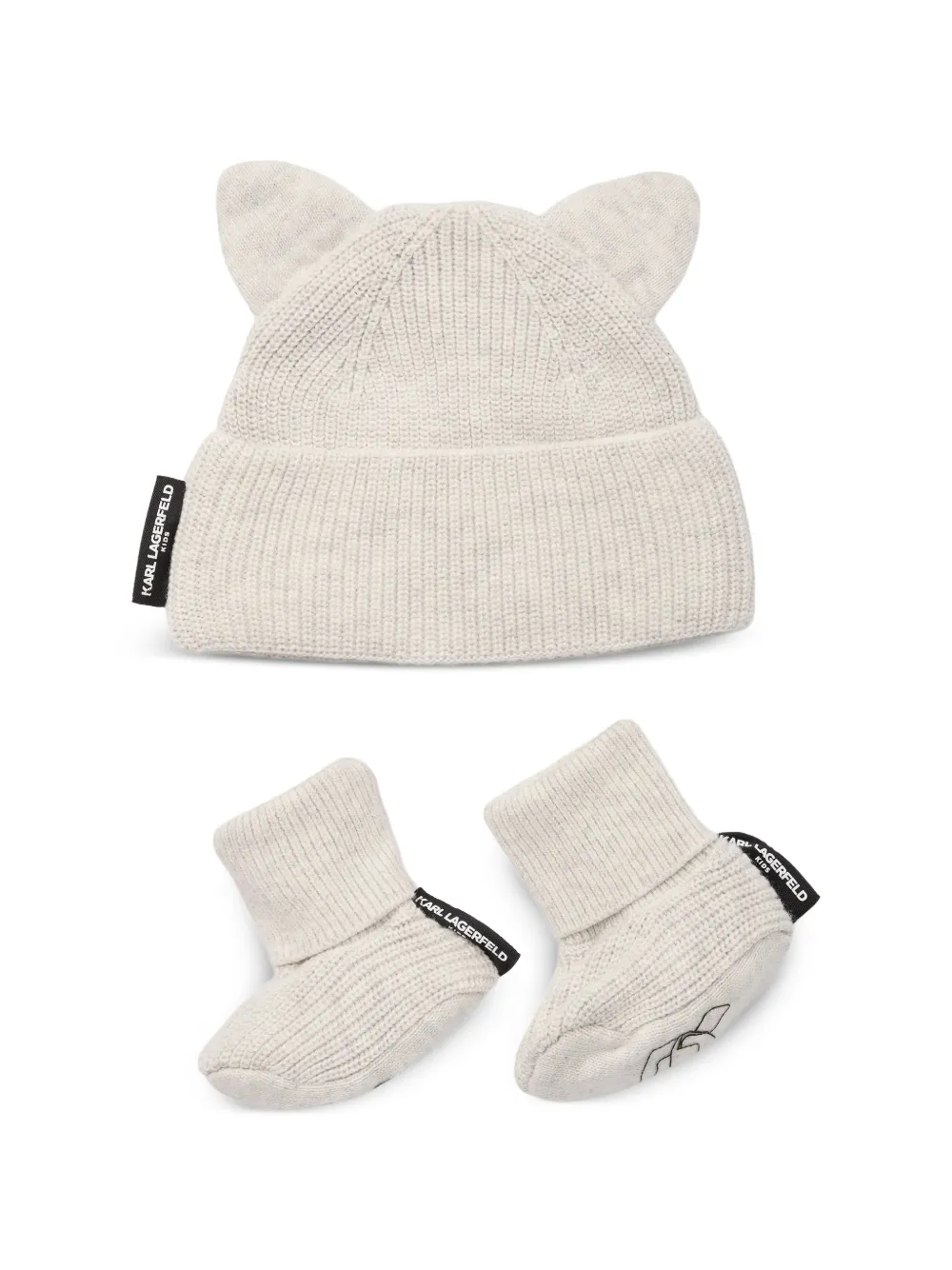 Karl Lagerfeld Kids Katoenen slofjes en muts met geborduurd logo en oor-details Beige