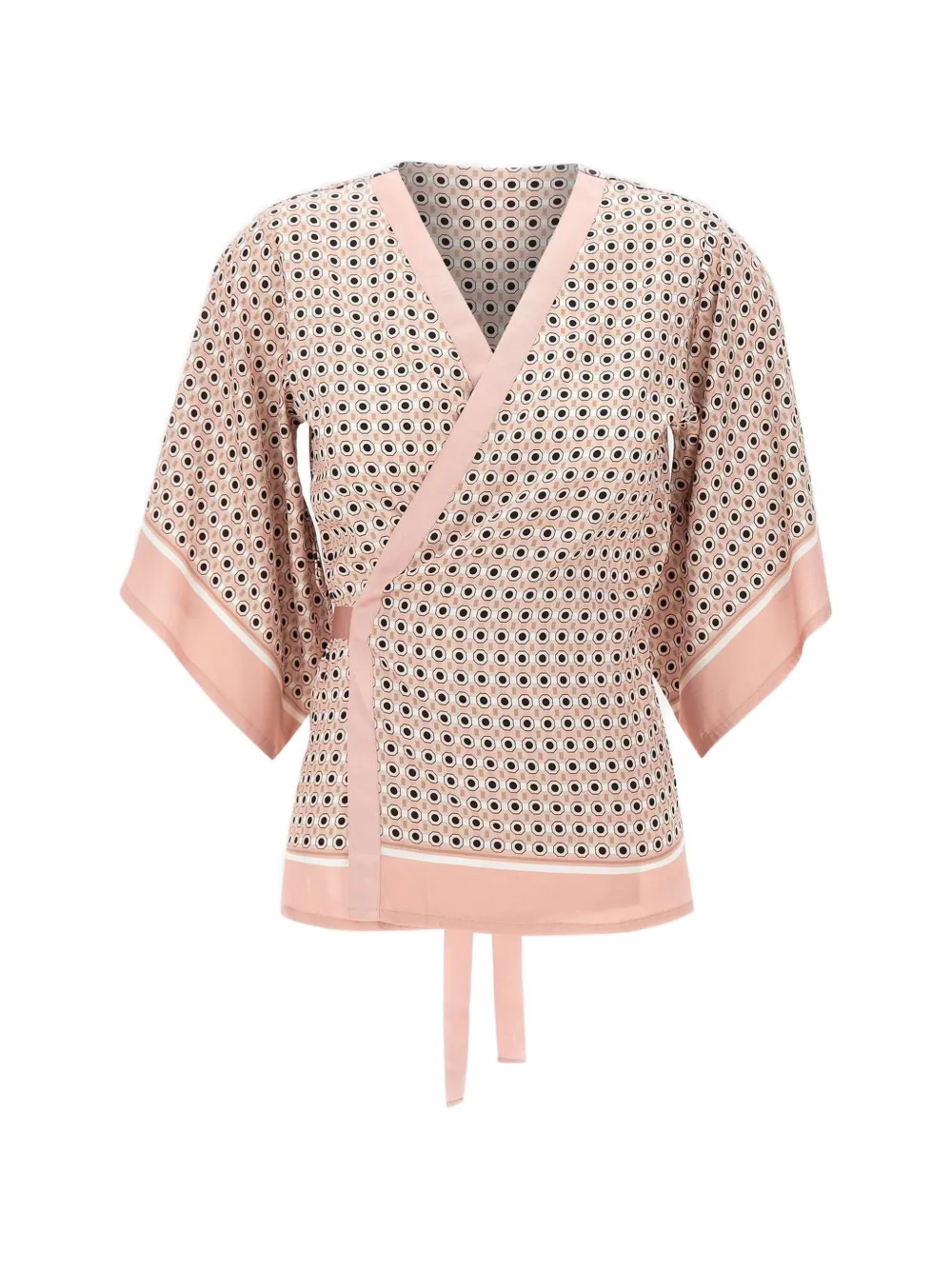 Kangra Cashmere Micro-print Wrap-style Blouse In Pink