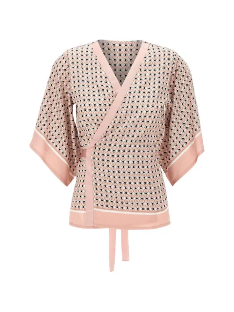 Kangra micro-print wrap-style blouse
