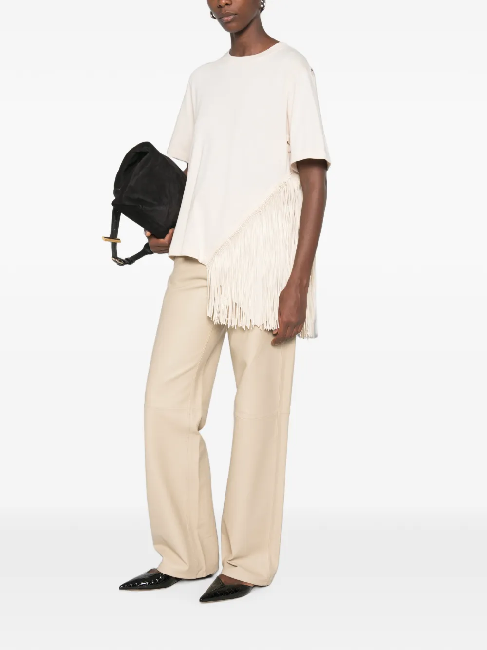 Sportmax T-shirt met franje detail Beige