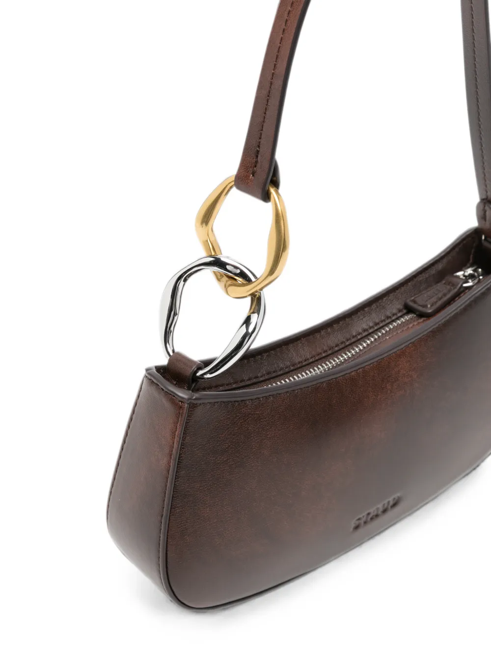 STAUD Ollie leren schoudertas met schakelketting Bruin