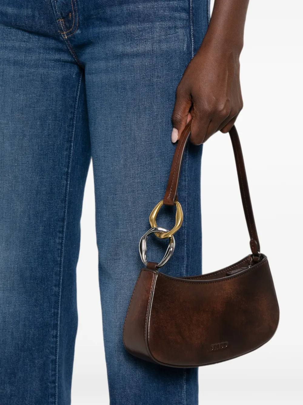 STAUD Ollie leren schoudertas met schakelketting Bruin