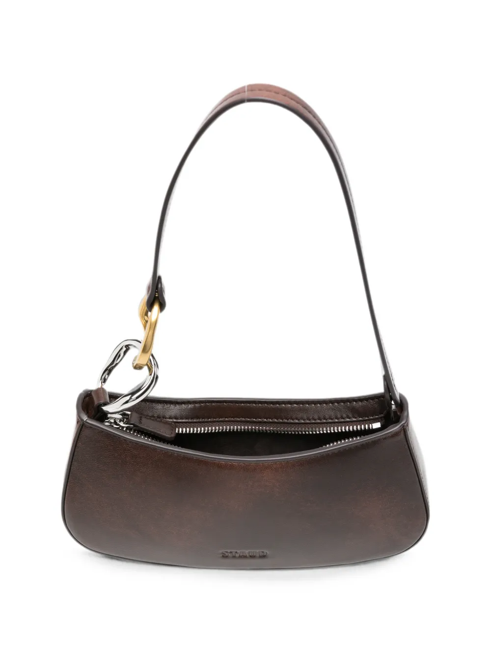 STAUD Ollie leren schoudertas met schakelketting Bruin