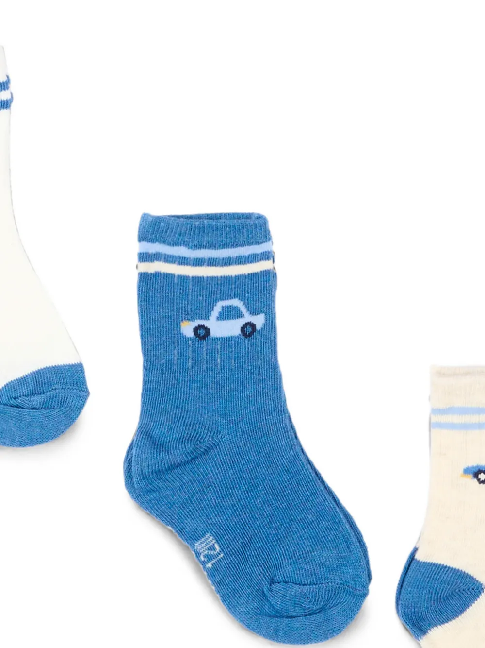Mayoral Drie paar sokken met gestreepte afwerking en auto-patroon Blauw