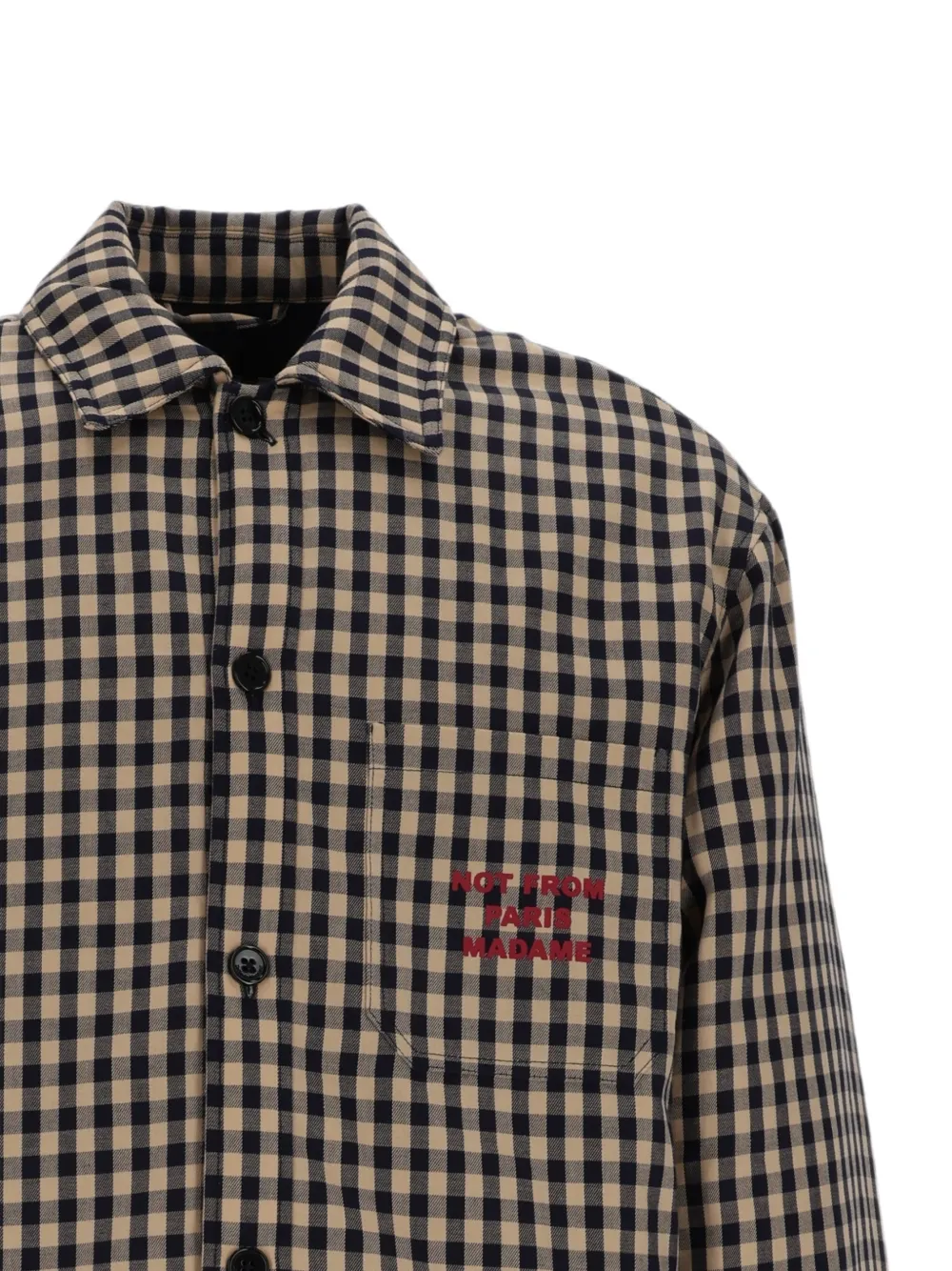 Drôle De Monsieur Geruite shirtjack met tekst Beige
