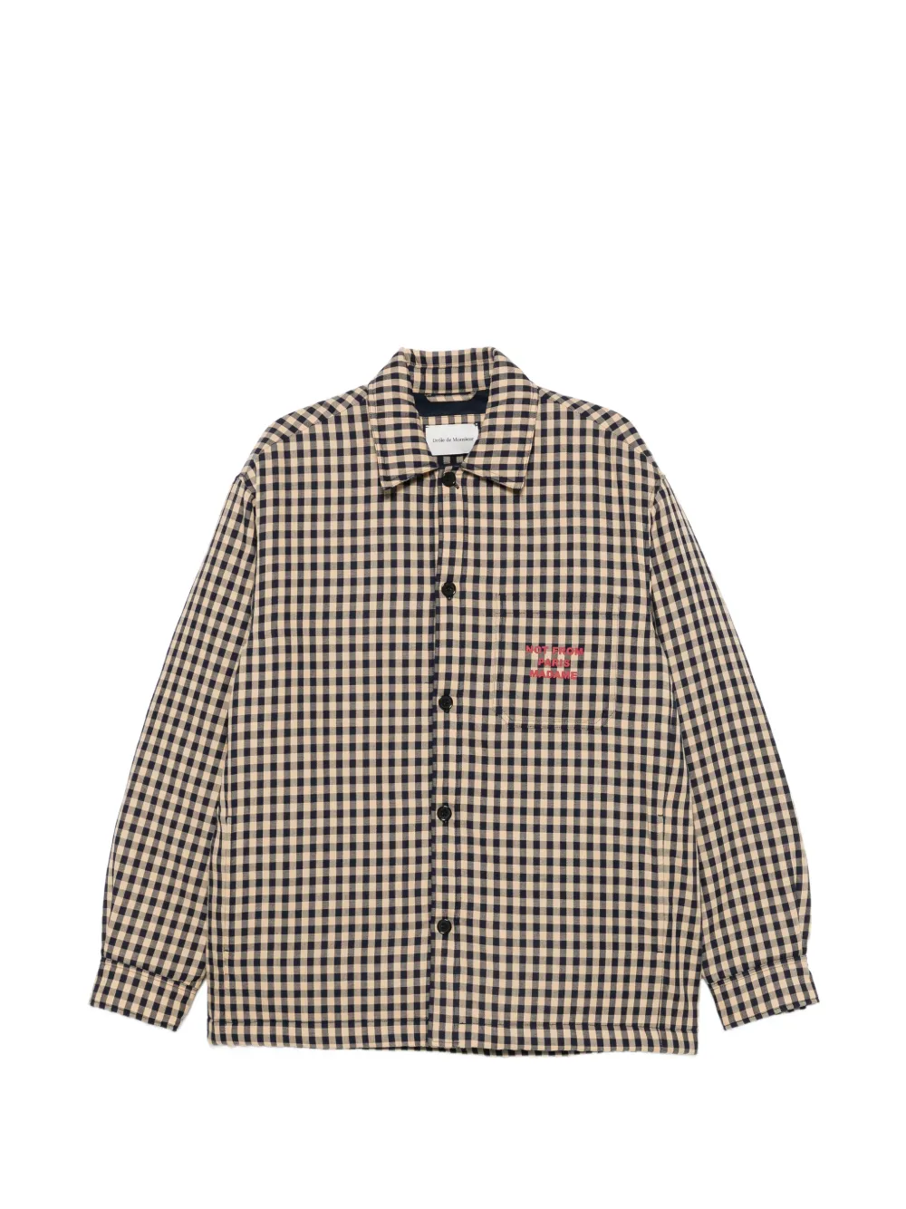 Drôle De Monsieur check slogan-print overshirt - Neutrals