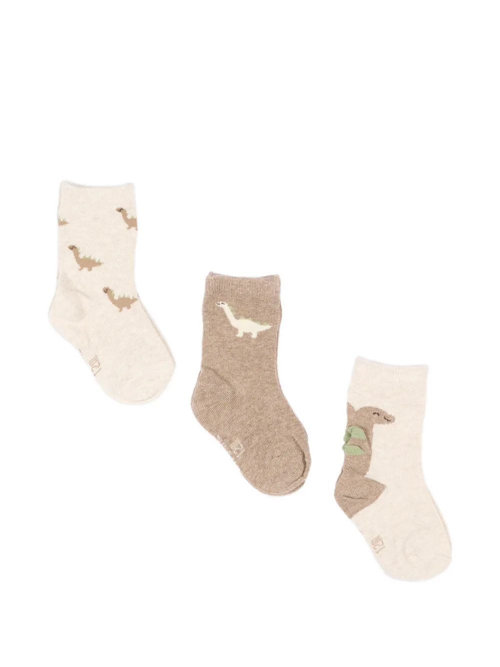 Mayoral Drie paar sokken met dinosaurus-patroon Beige