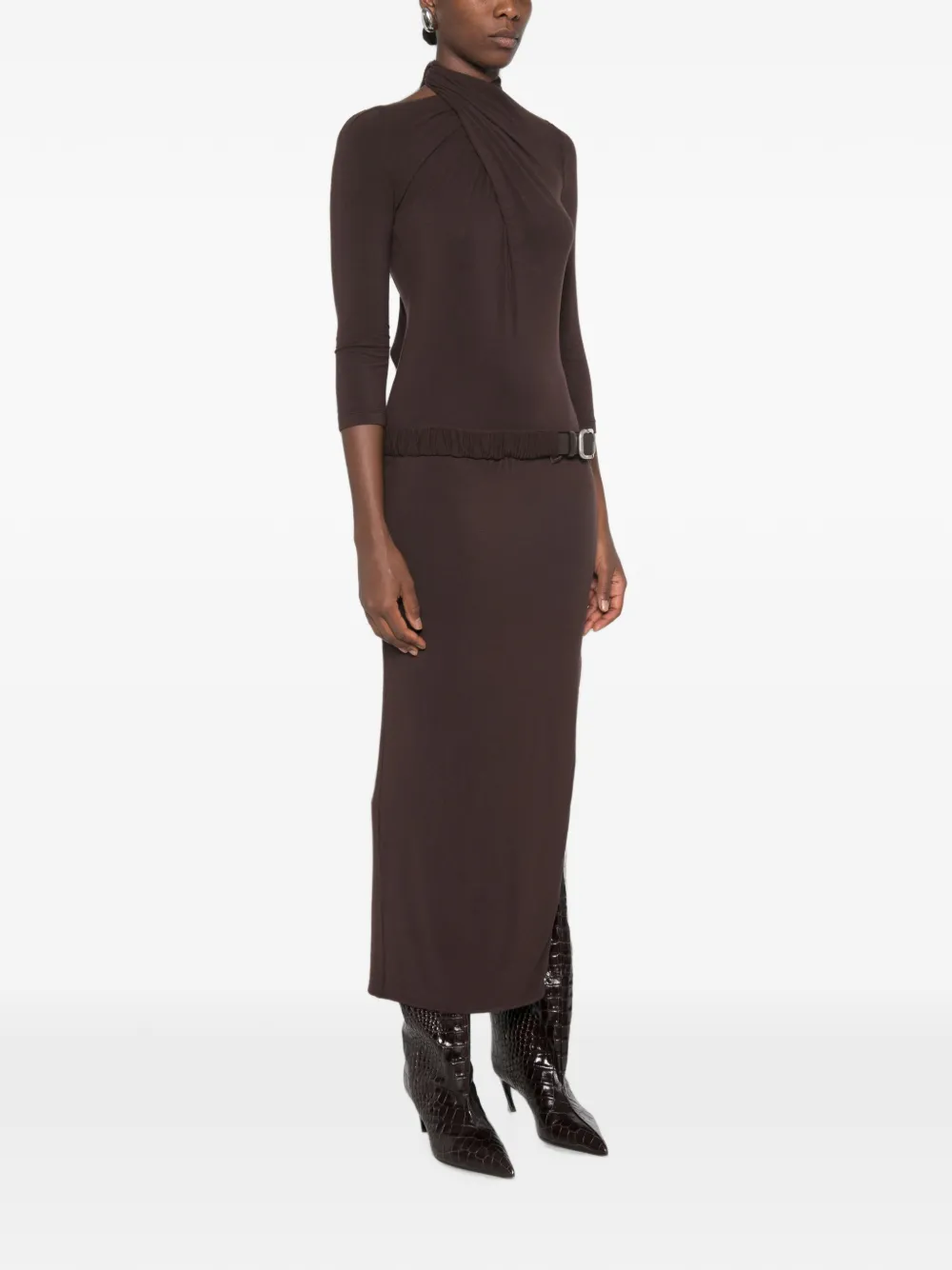 The Attico Maxi-jurk met open achterkant en ceintuur Bruin