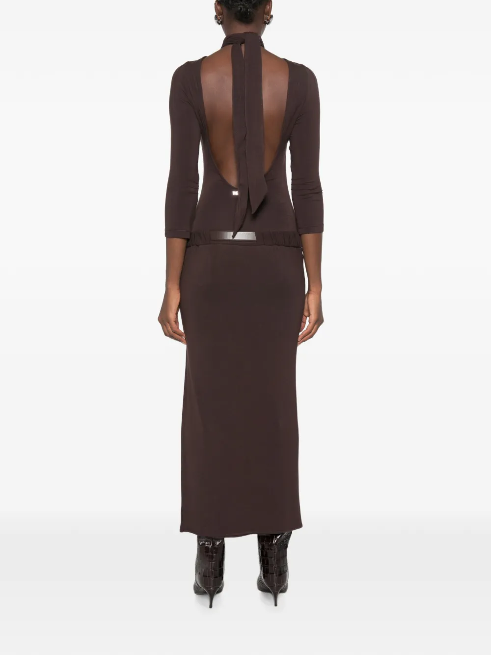 The Attico Maxi-jurk met open achterkant en ceintuur Bruin