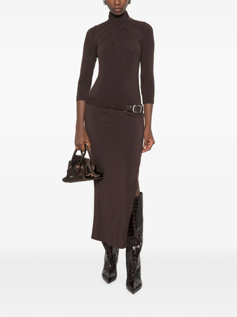 The Attico Maxi-jurk met open achterkant en ceintuur Bruin