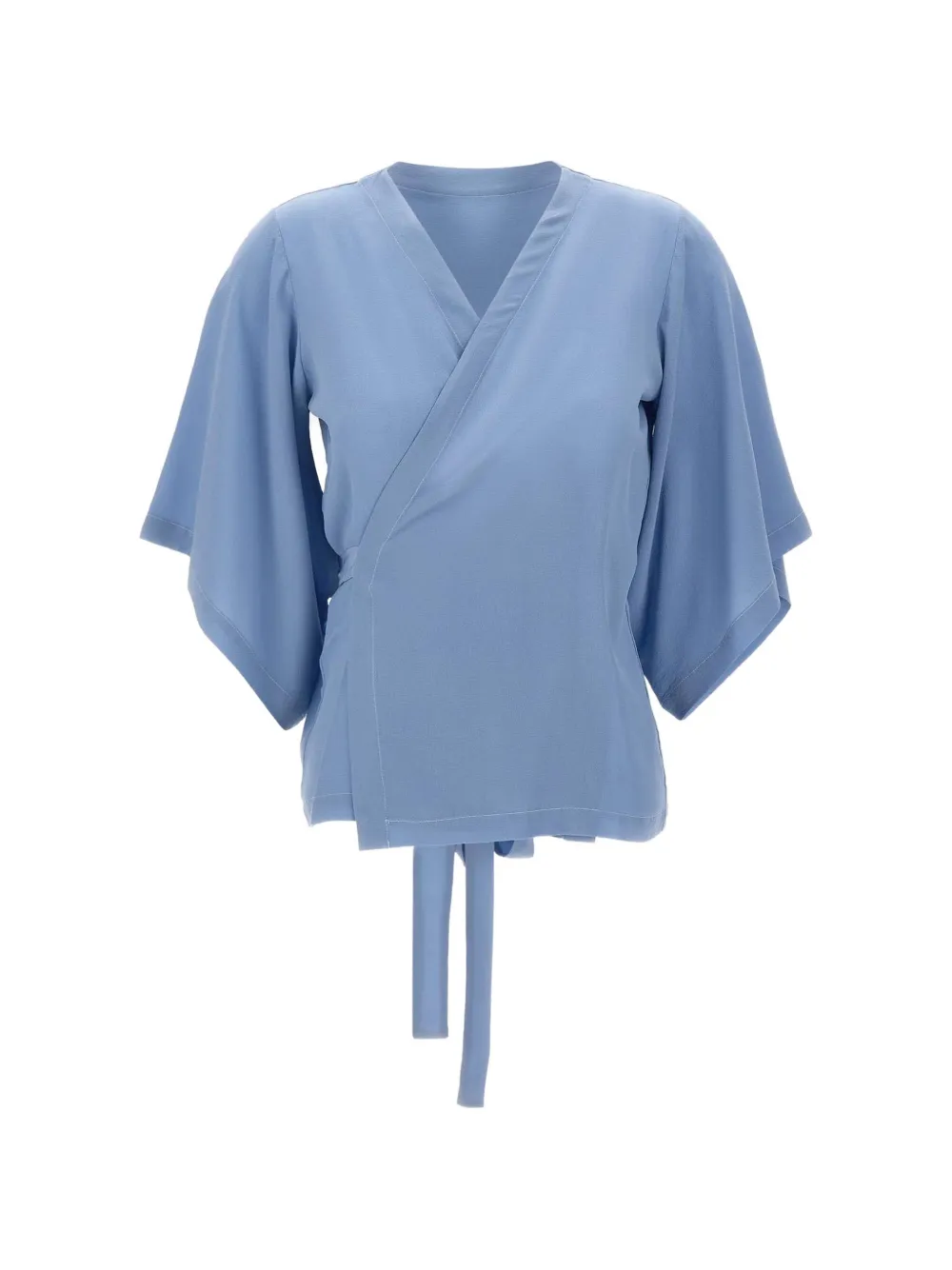 Kangra Cashmere Wrap Silk Blouse In Blue