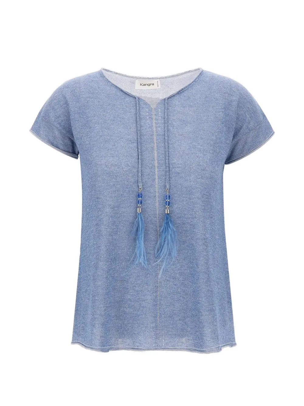 Kangra feather-pendant raw-cut T-shirt - Blu