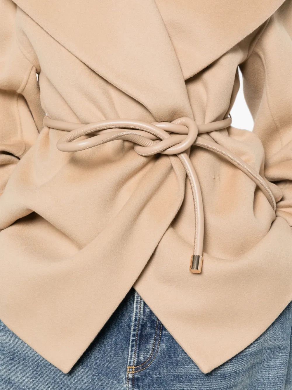 Sportmax Uguale Belted Shawl-collar Jacket in Neutrals, view 5