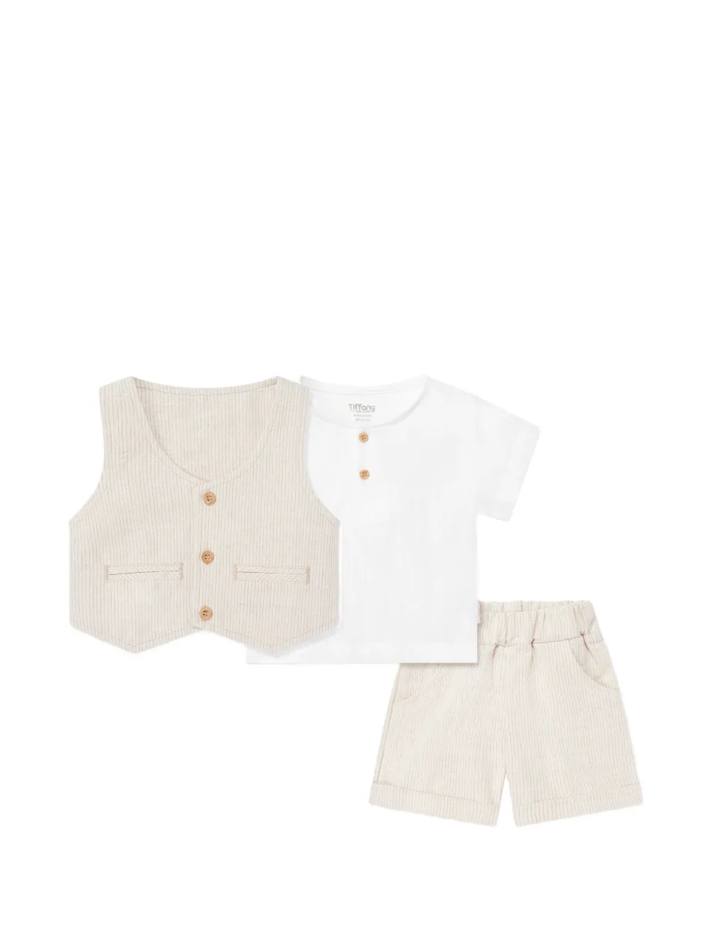 TIFFANY KIDS costume trois pièces à fines rayures - Tons neutres