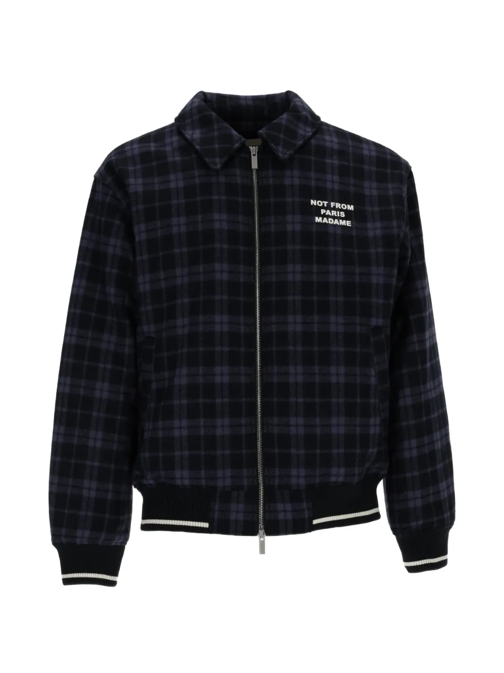 Drôle De Monsieur Slogan check-pattern slogan-print bomber jacket - Schwarz