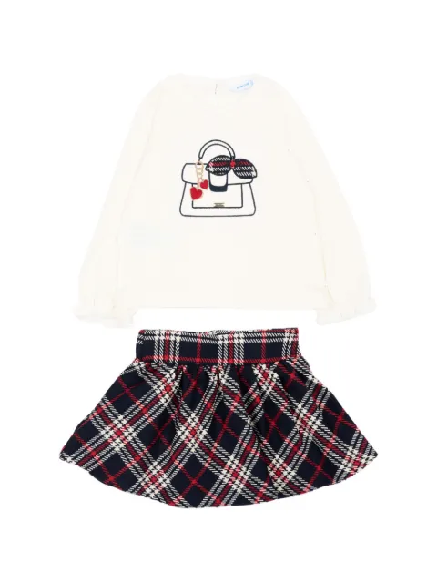 Mayoral graphic-print checked skirt set