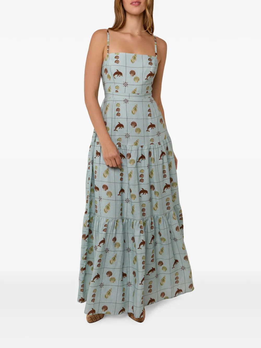 PALM. NOOSA seashell-print tiered dress - Blue
