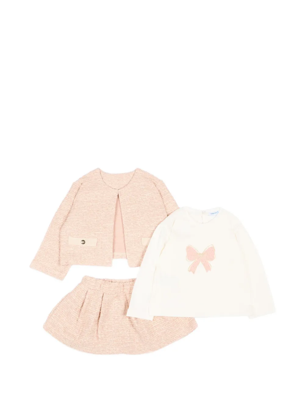 Mayoral bow-detail skirt set (set of three) - Rosa