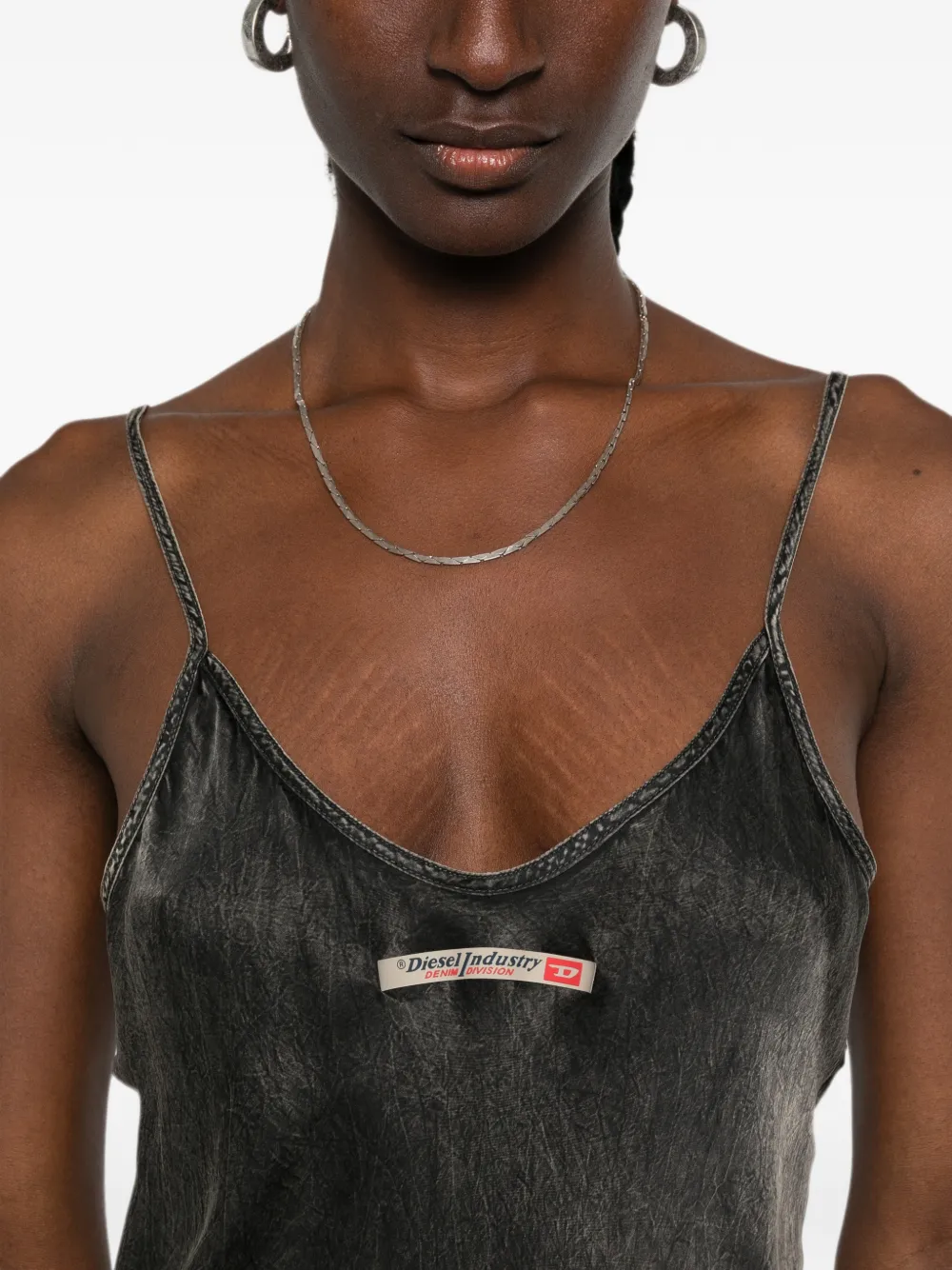 Diesel Cassidy mini-jurk met logo-patch en acid-wassing Zwart