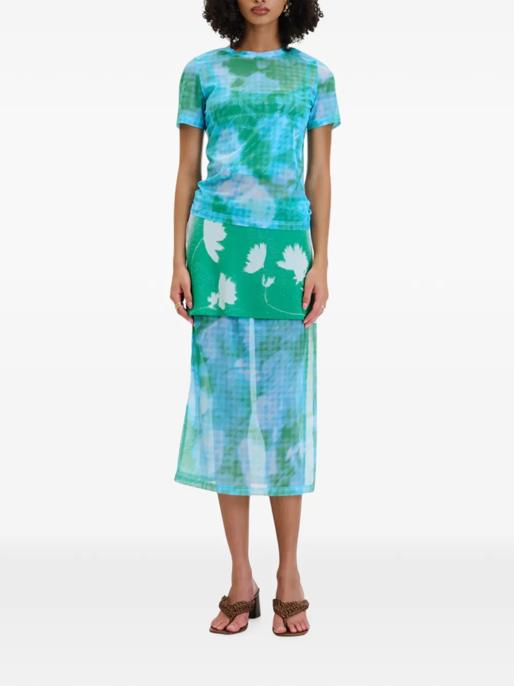 PH5 Nori mesh T-shirt met bloemenprint Groen