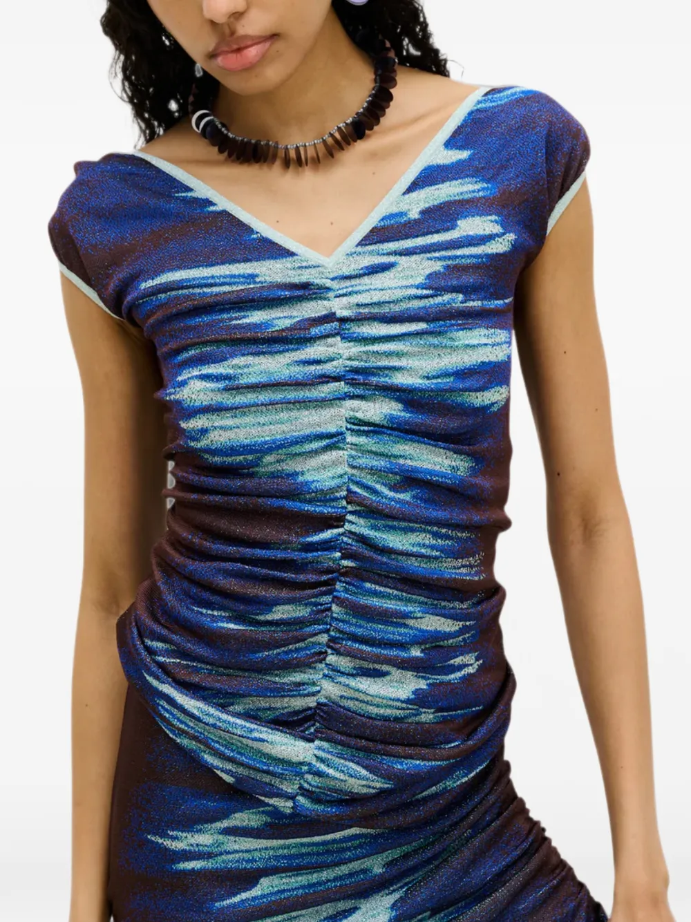 PH5 Top met ruches en Mahi Lake-print Blauw