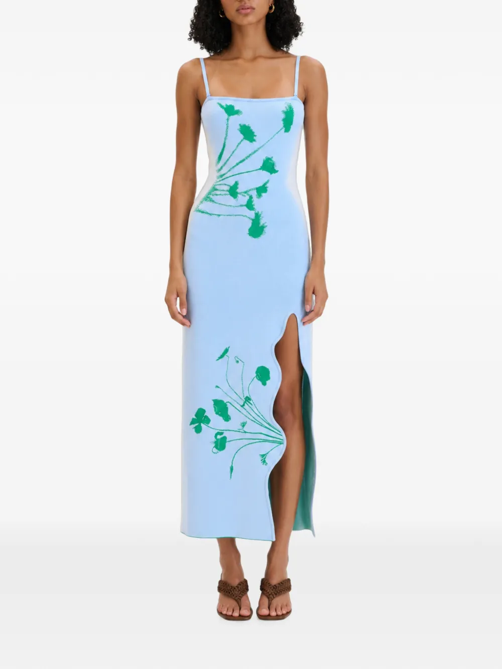PH5 Iris maxi-dress met bloemenprint en golvende split Blauw