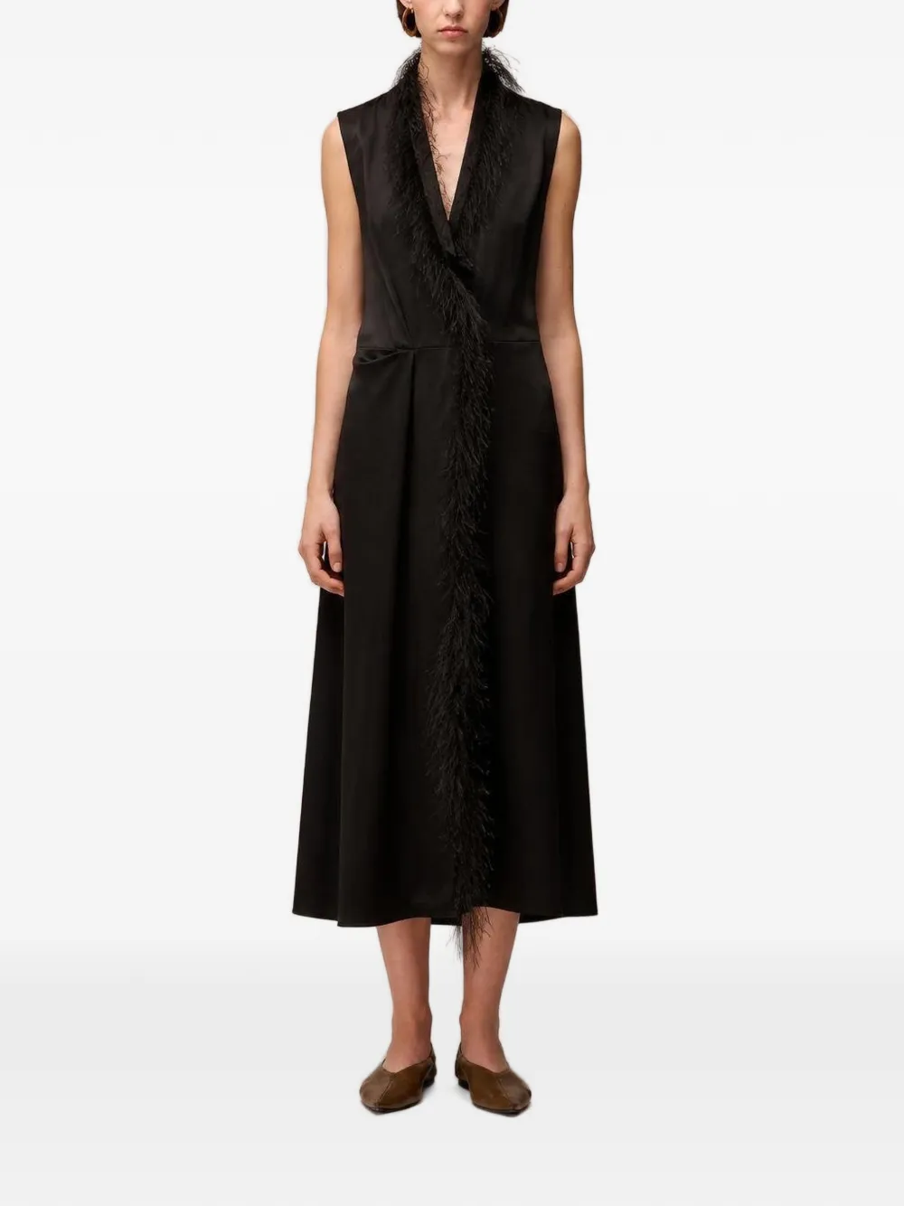 RETORI Midi-jurk met veren afwerking Zwart