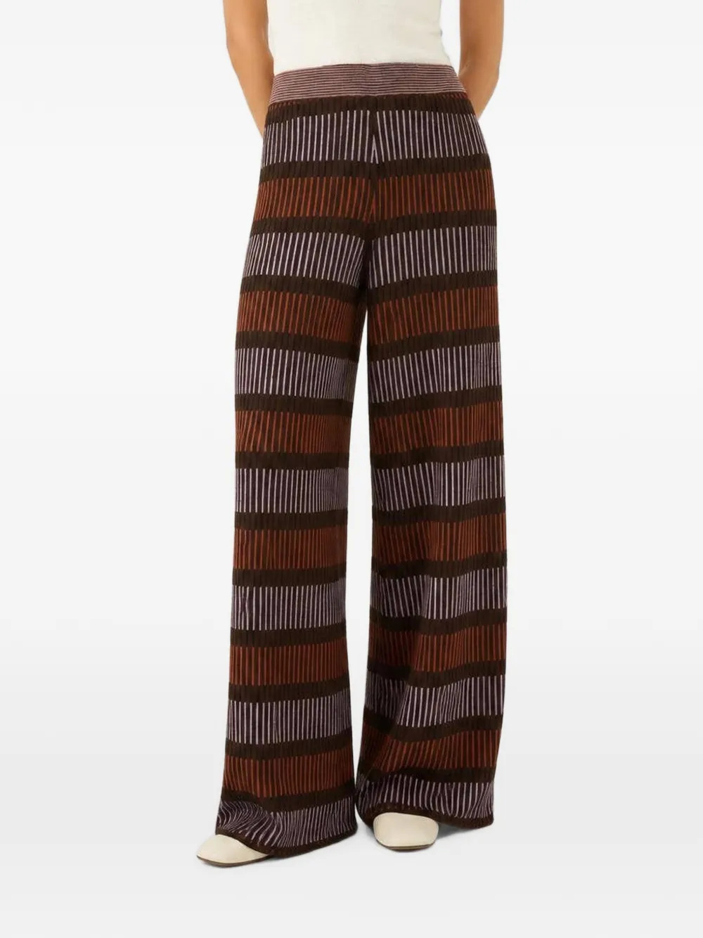 RETORI Gebreide palazzo broek met jacquard Bruin