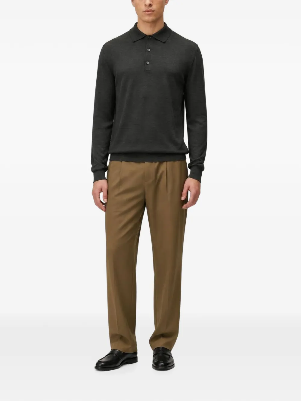 RETORI Poloshirt met lange mouwen en argyle-detail Grijs
