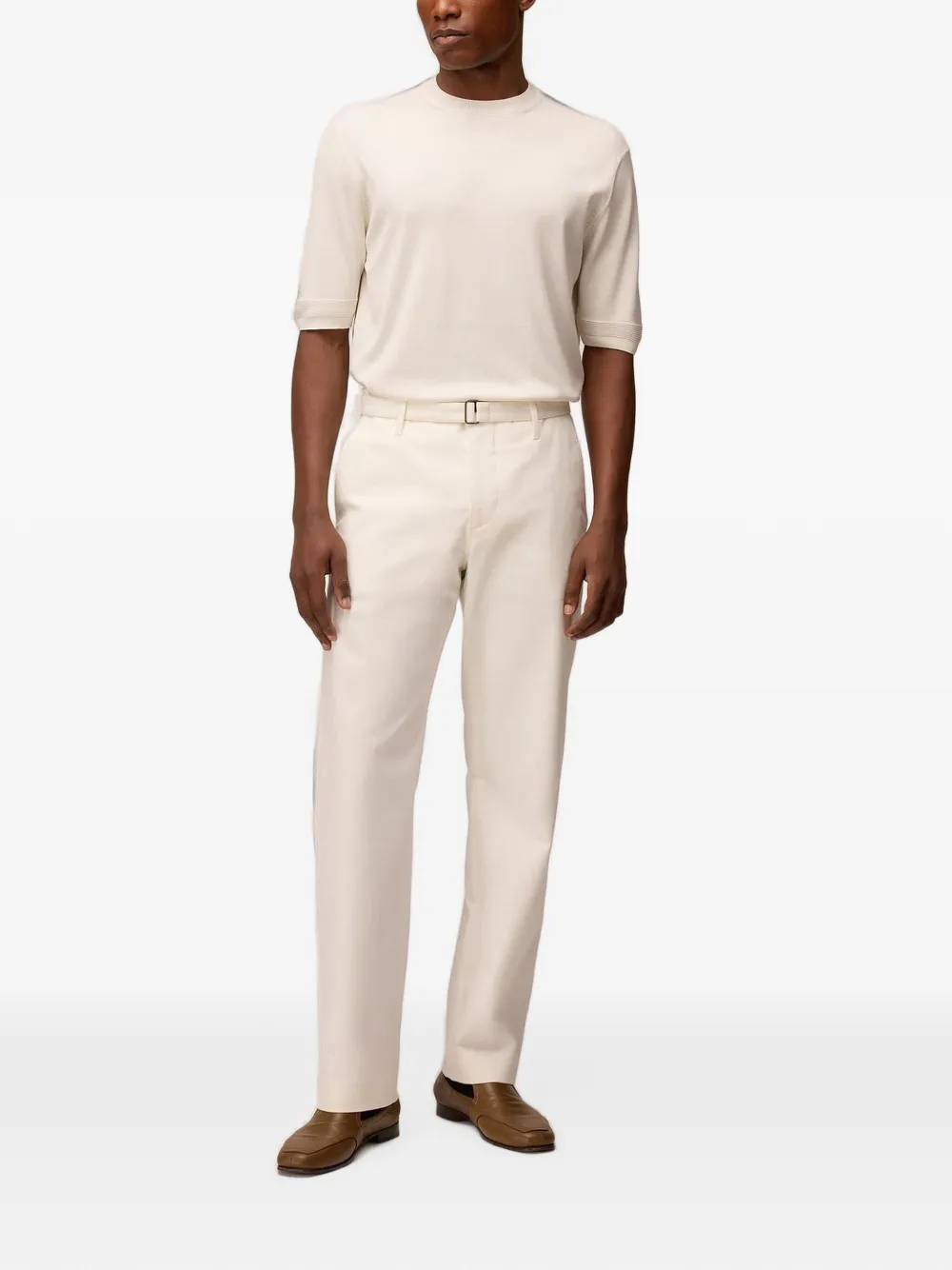 RETORI Katoenen-gabardine broek met ceintuur Beige