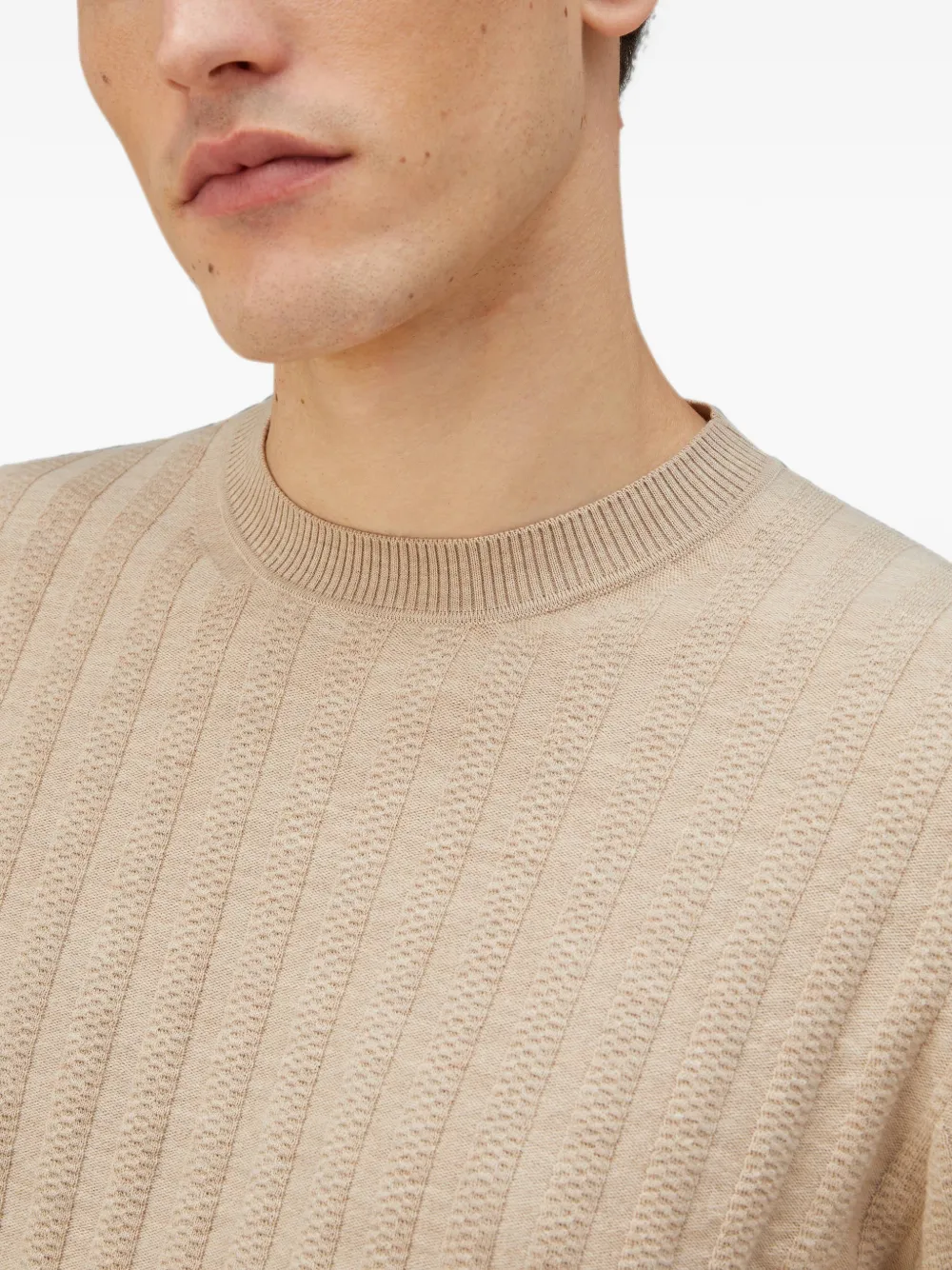 RETORI Kabelgebreid T-shirt van scheerwol Beige