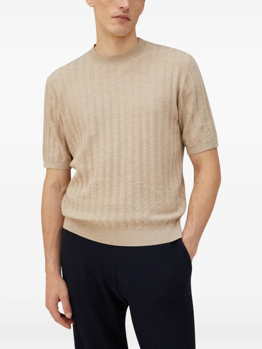 RETORI Kabelgebreid T-shirt van scheerwol Beige