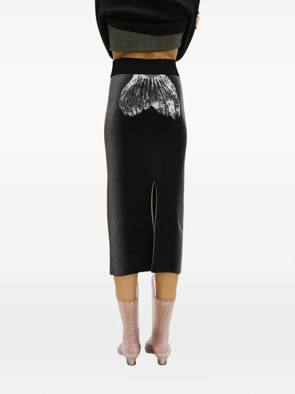 PH5 Reflecterende midi-rok met vis-intarsia Zwart