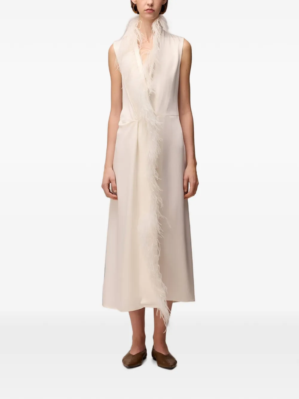 RETORI Midi-jurk met veren afwerking Wit
