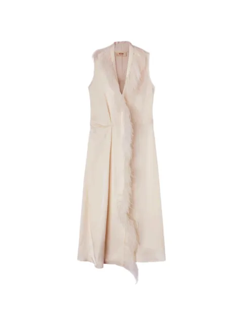 RETORI feather-trim wrap midi dress