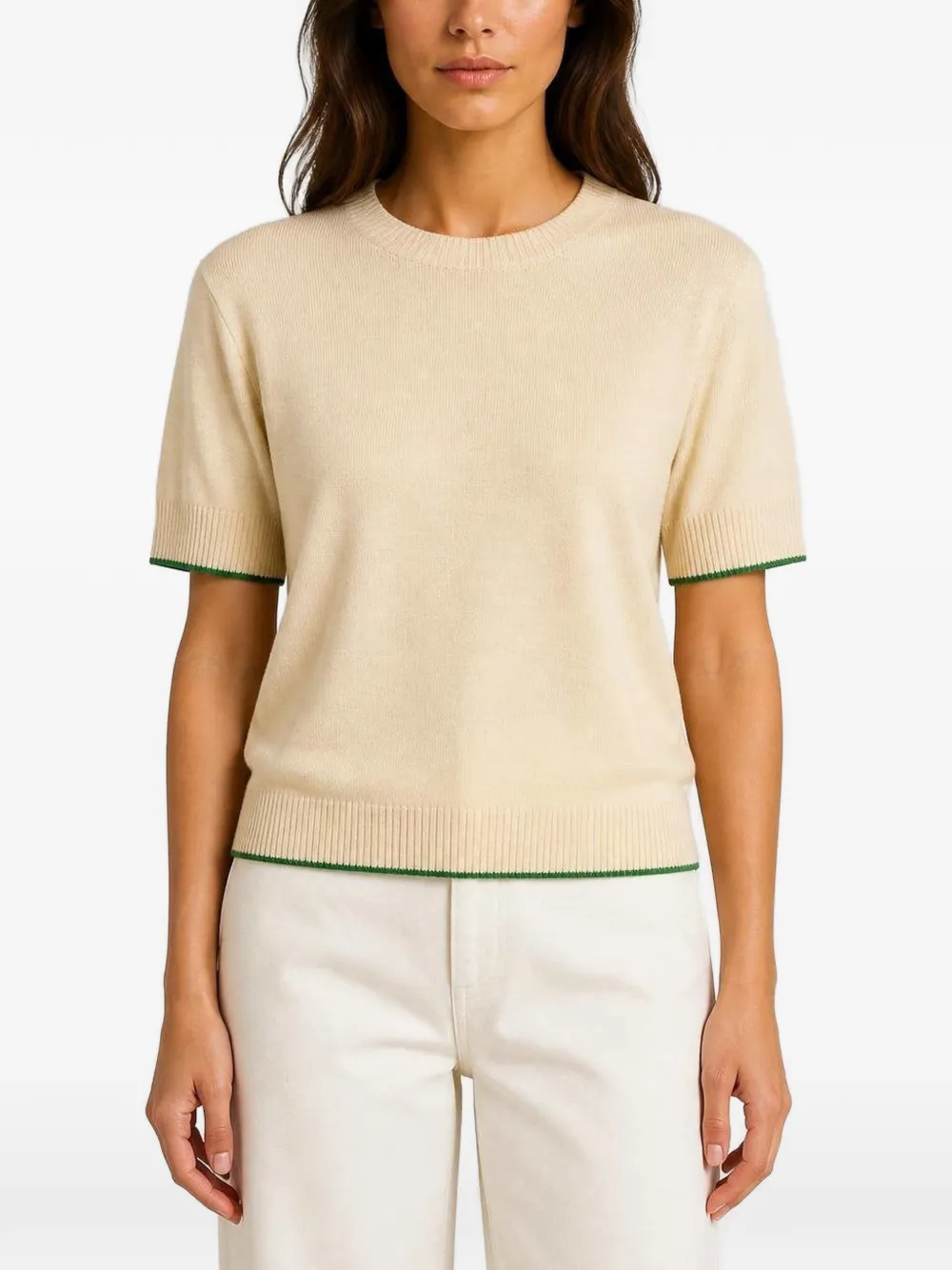 RETORI Gebreid T-shirt met gestreepte afwerking Beige