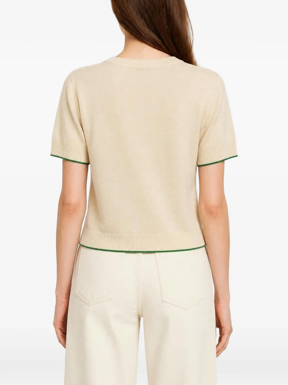 RETORI Gebreid T-shirt met gestreepte afwerking Beige