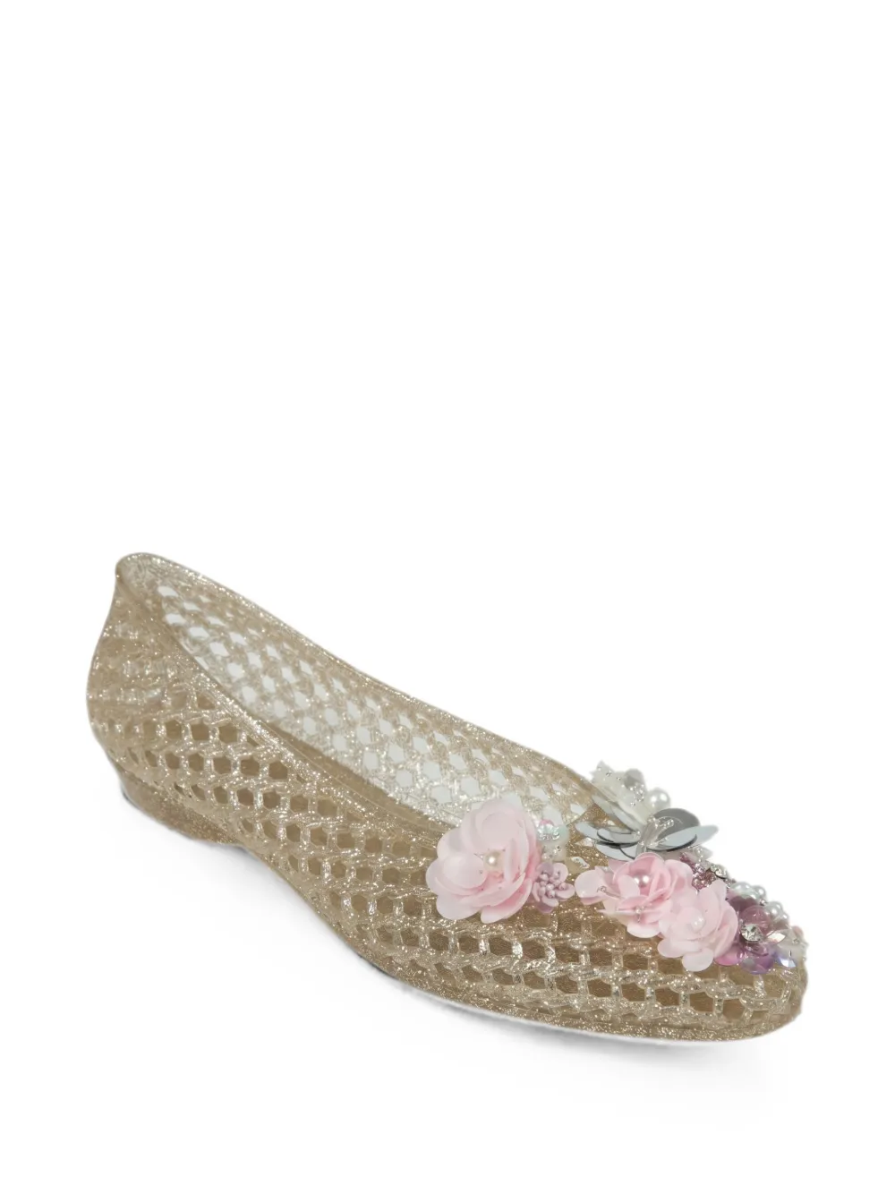 HEAVENLY JELLY Hibiscus floral-appliqué ballet flats Goud